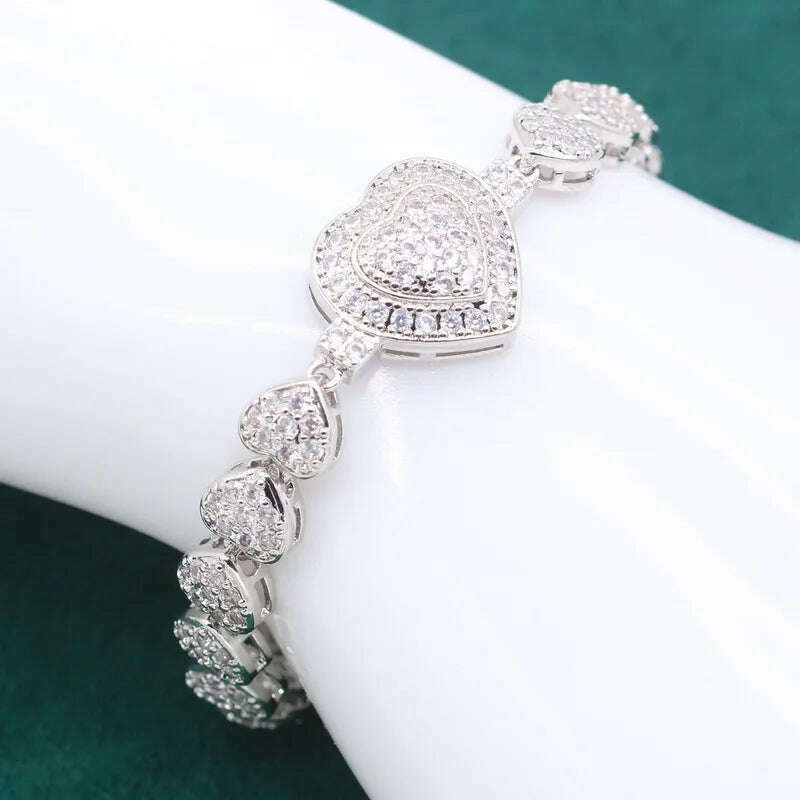 KIMLUD, 925 Sterling Silver Jewelry Sets For Women Wedding White Zircon Bracelet Pierced Earrings Necklace pendant Ring Free Gift Box, KIMLUD Womens Clothes