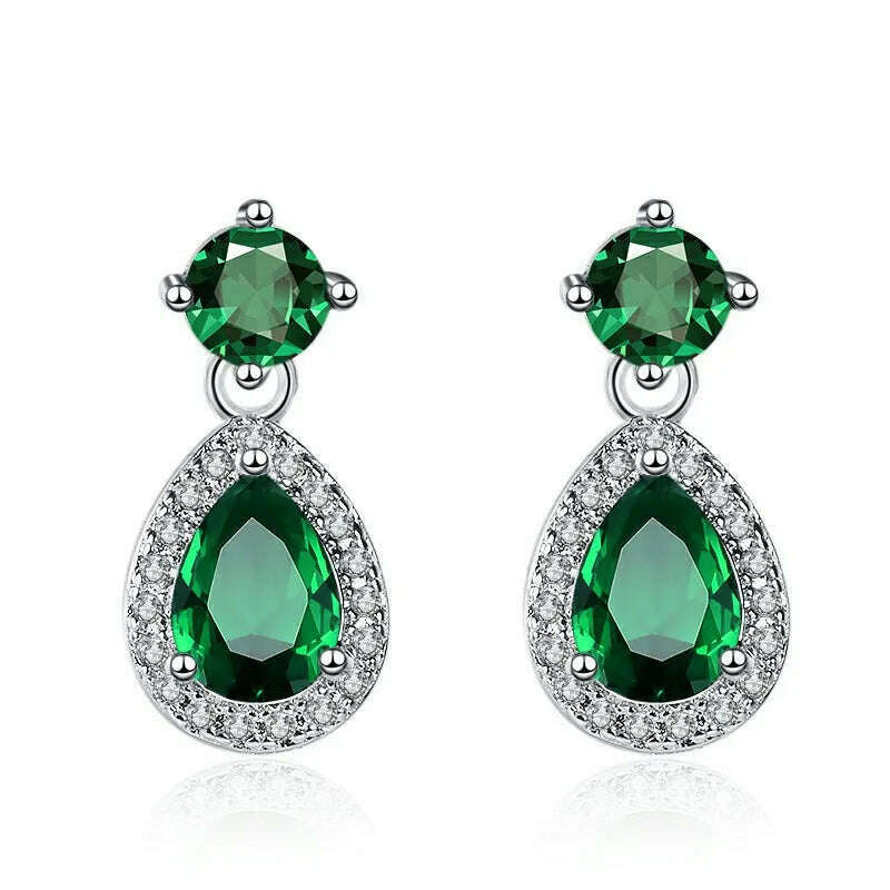 KIMLUD, 925 Sterling Silver Jewelry Women Fashion Cute Tiny Clear Crystal CZ Stud Earrings Gift for Girls Teens Lady Gift, ED158-green, KIMLUD APPAREL - Womens Clothes