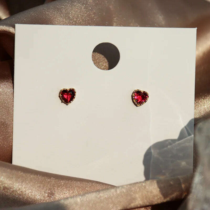 925 Sterling Silver Red Heart Stud Earrings For Women Luxury Temperament Wedding Party Jewelry Accessories Girlfriend Gift - KIMLUD