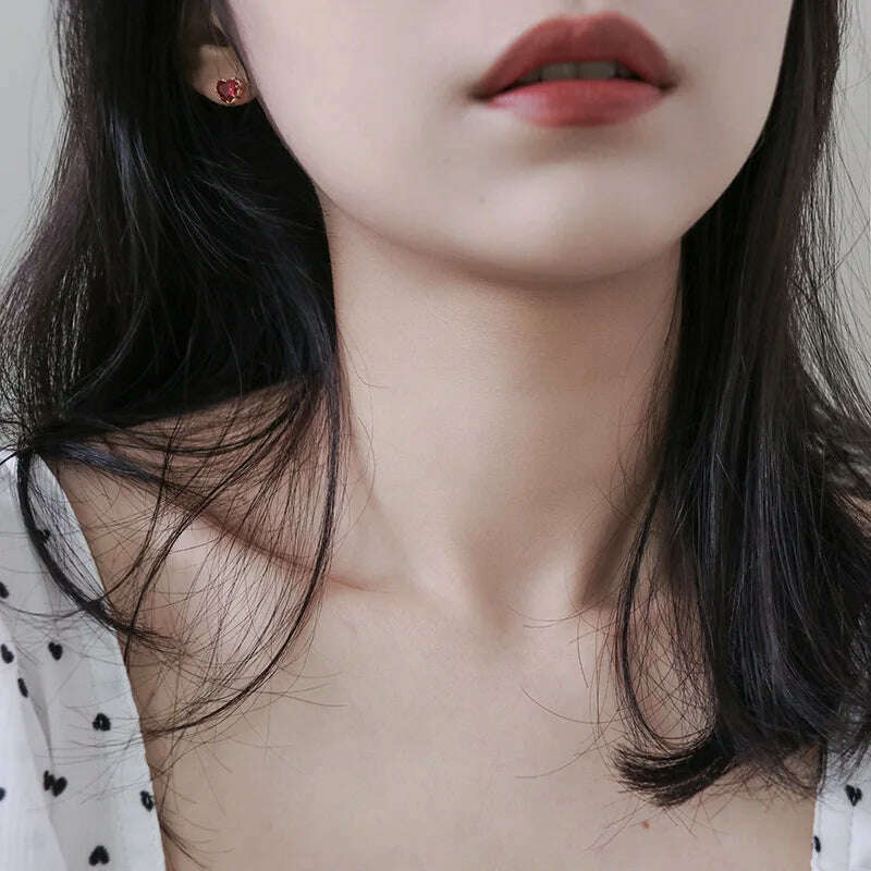 925 Sterling Silver Red Heart Stud Earrings For Women Luxury Temperament Wedding Party Jewelry Accessories Girlfriend Gift - KIMLUD