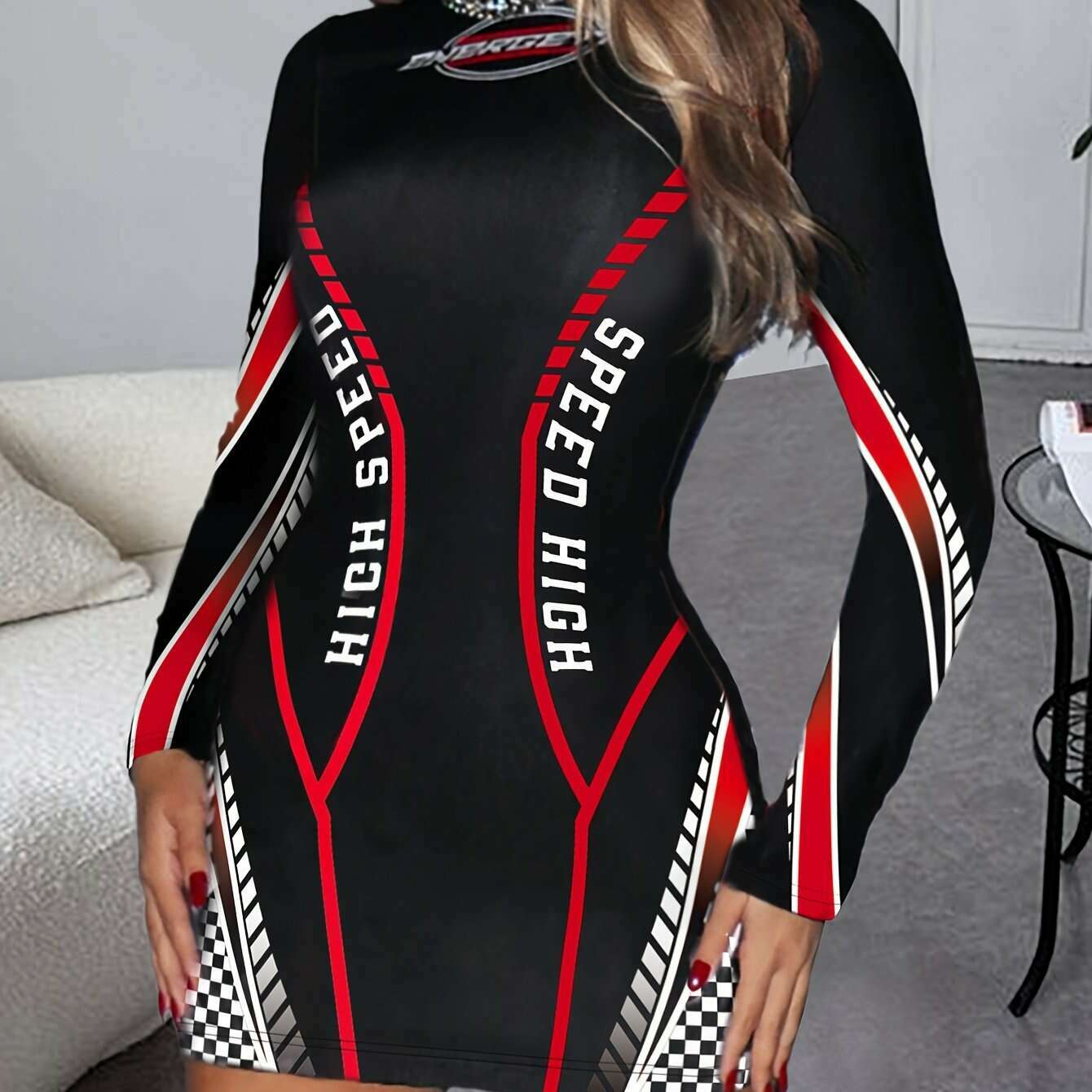 womens-high-neck-long-sleeve-bodycon-dress---black-with-red-white-letter-print-stretchy-polyester-elastane-blend-form-fitting-design-for-springfallkimlud-womens-fashion-34625756