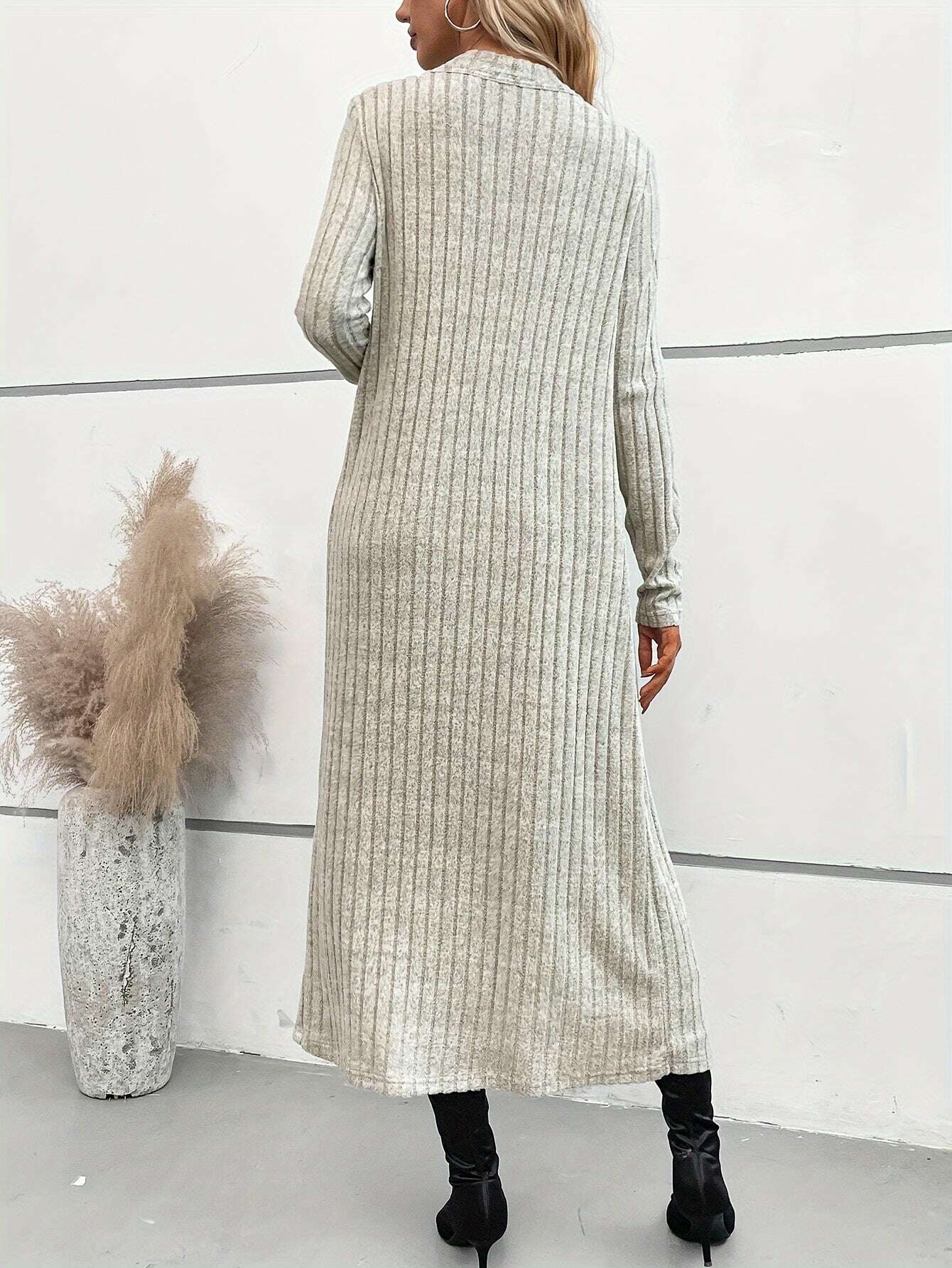 KIMLUD, Elegant Ribbed Knit Two-Piece Set for Women - Comfy Long Sleeve Cardigan & Bodycon Dress, Machine Washable, KIMLUD Womens Clothes