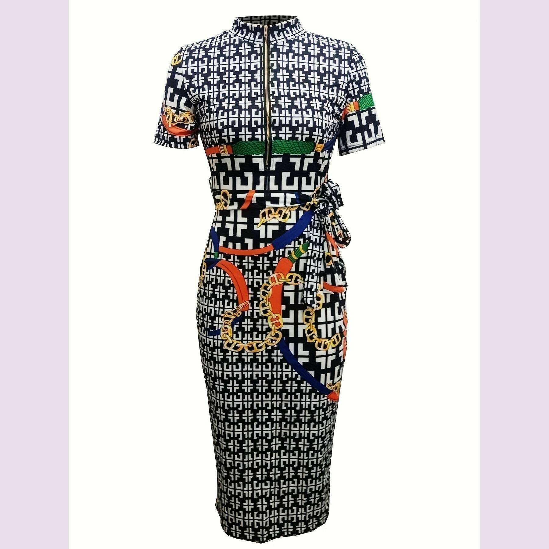 vibrant-geo-print-zipper-belted-bodycon-dress---short-sleeve-casual-spring-summer-essential-womens-fashion-clothing-for-everyday-wearkimlud-womens-fashion-34625814