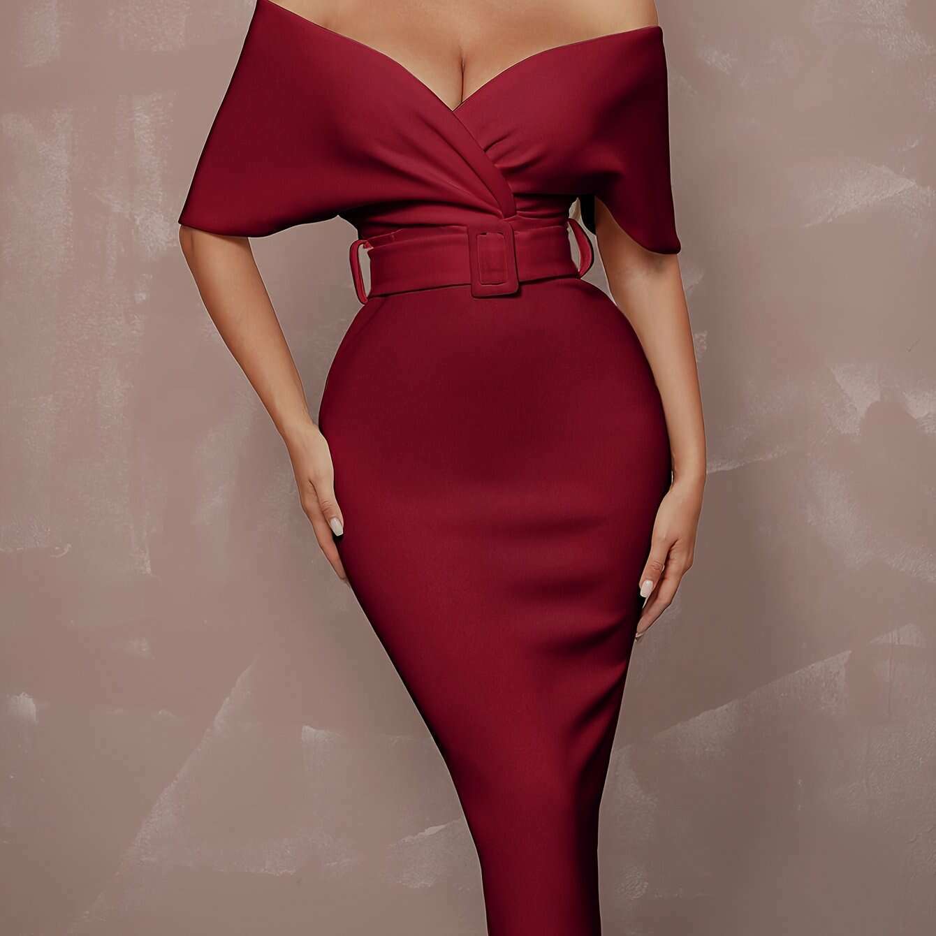 stunning-off-the-shoulder-bodycon-dress---v-neck-split-hem-belted-waist-elegant-design-for-wedding-party-formal-occasions---womens-clothing-body-hugging-silhouettekimlud-womens-fashion-34625792