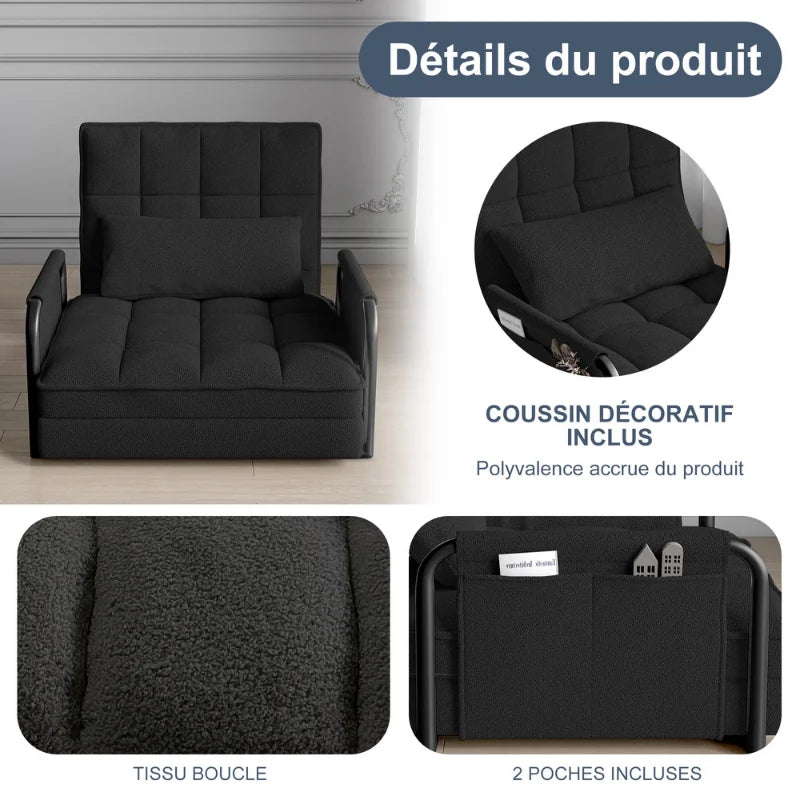 Velvet Chauffeuse Armchair With 5-Position Back — Black | KIMLUD