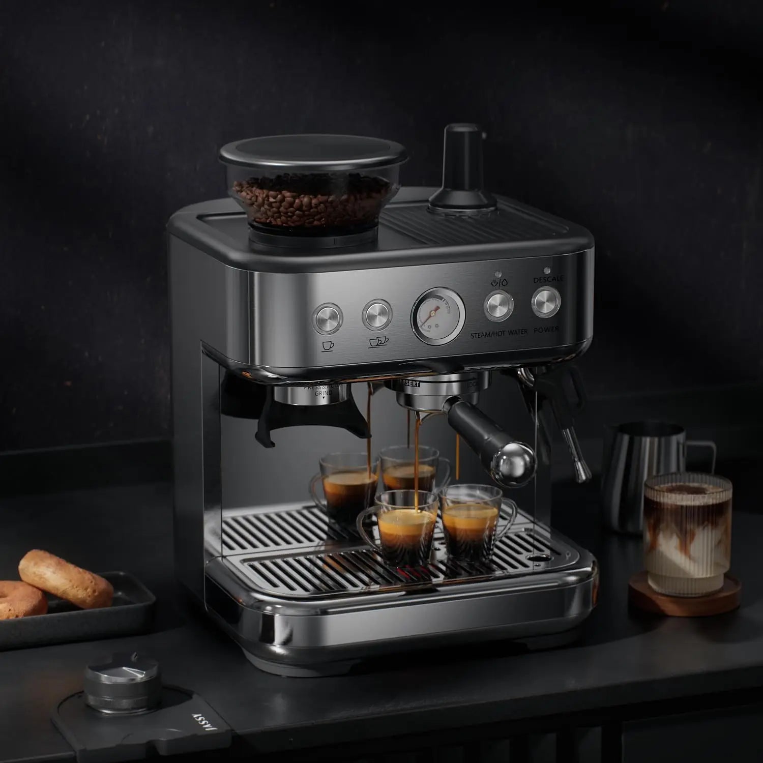 Espresso Machine - With Grinder - Brushed Stainless Steel | KIMLUD