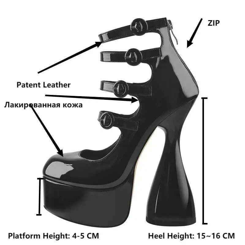 KIMLUD, Onlymaker Platform High Heels Strange Style Heels Buckle Decoration Patent Leather Ankle Strap Spring Autumn Fashion Sandals, KIMLUD Womens Clothes