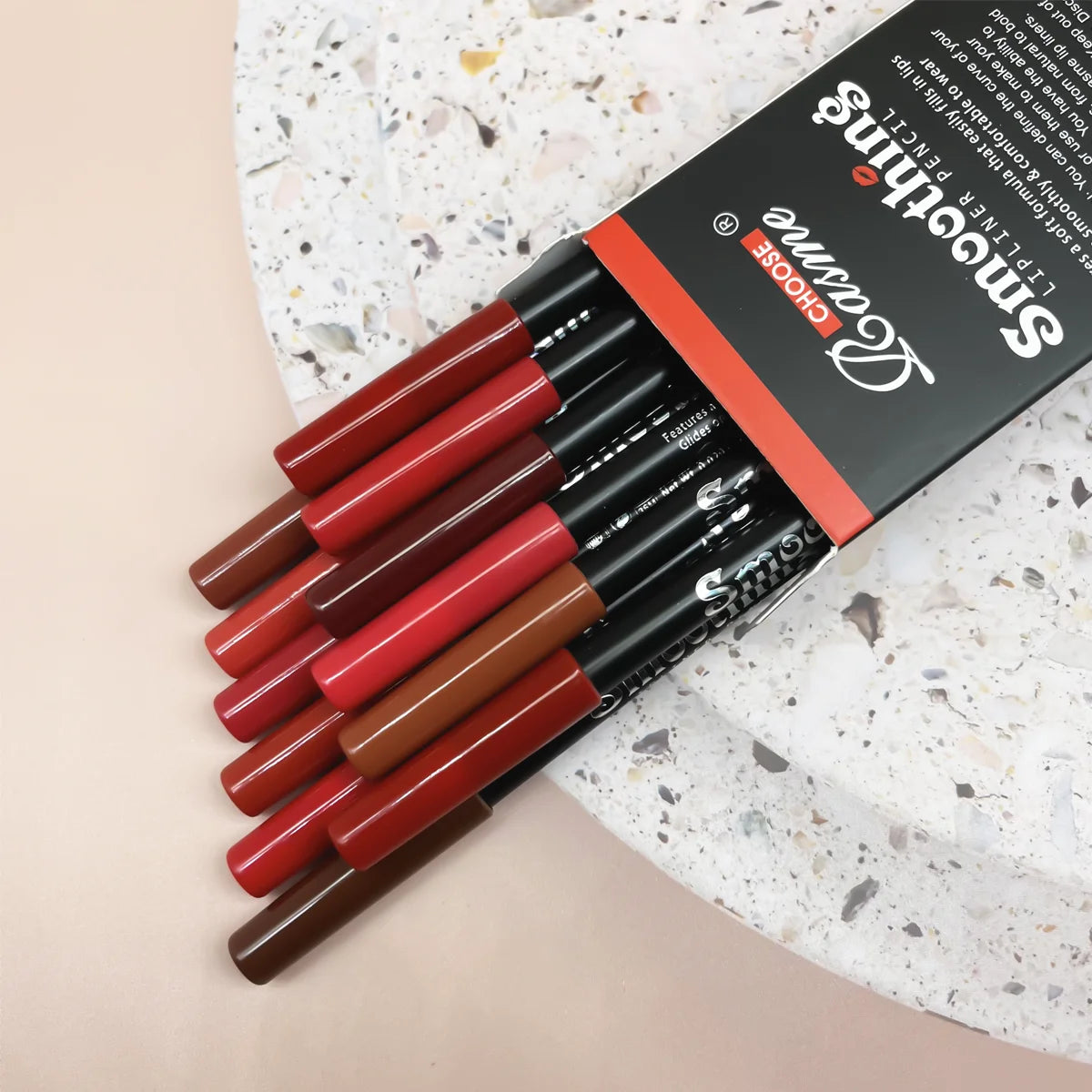 Long-Lasting Lipstick Set Lip Liner Pencil And Matte Lip Gloss — Red Family Shades | KIMLUD