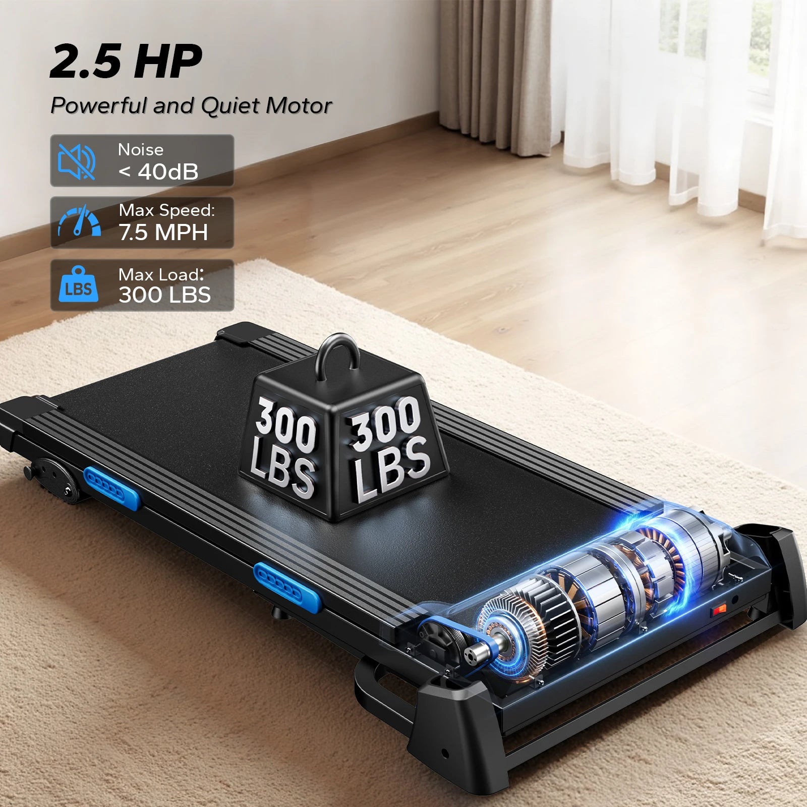 Alloy Steel Foldable Treadmill T12 Incline — Black | KIMLUD