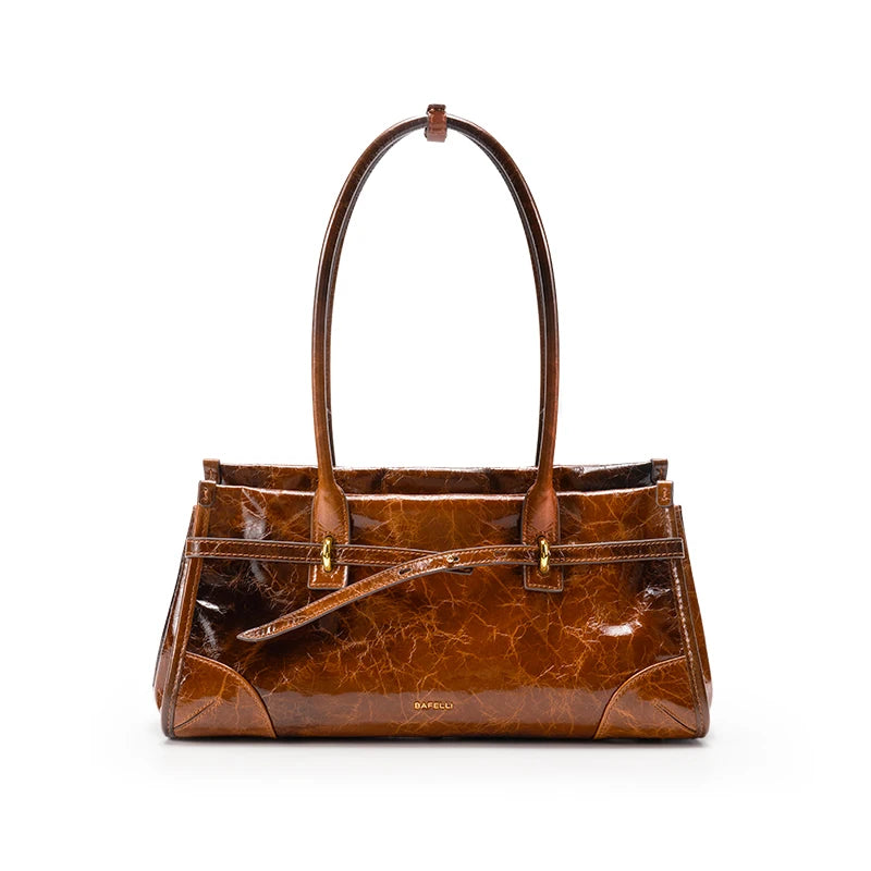 Oil Wax Leather Boston Bag Crossbody — Cognac | KIMLUD