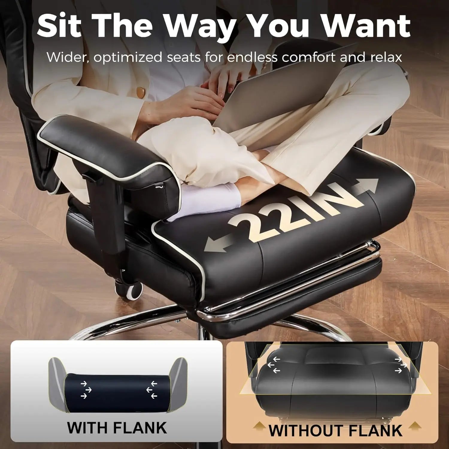 COMHOMA Big and Tall Office Chair 400lbs High Back Leather Executive Chair with Ergonomic Lumbar Support & Pocket Spring Cushion