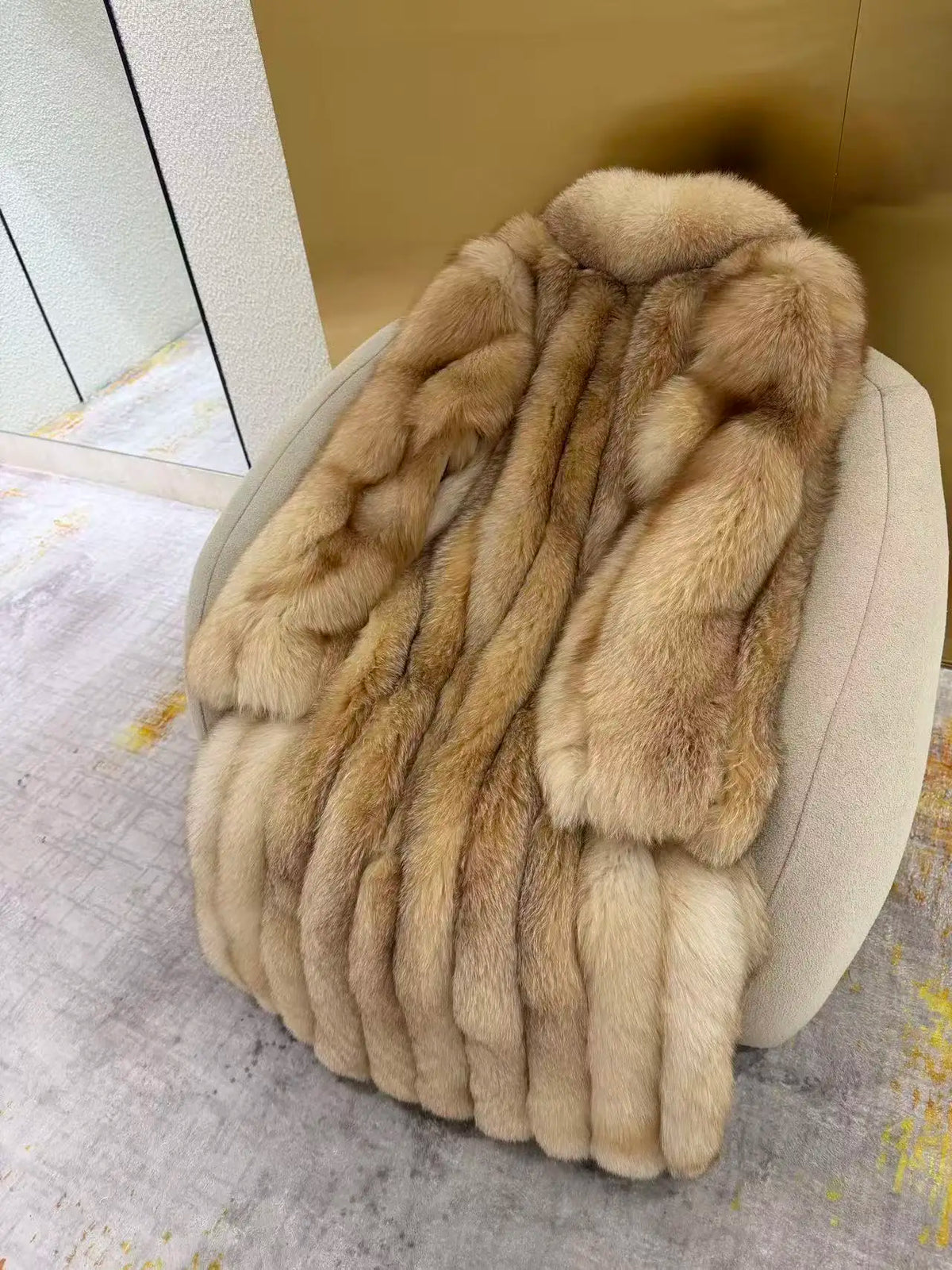 Long Coat – Fluffy Faux Fur – Beige | KIMLUD