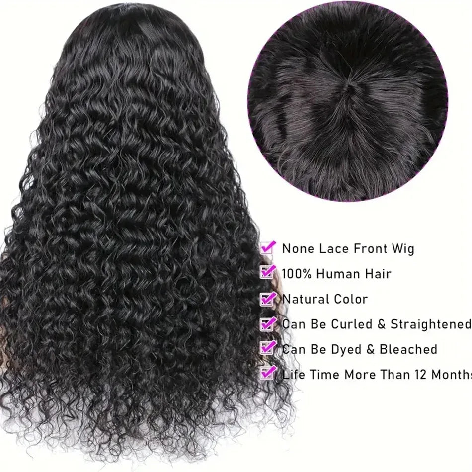 Curly Wig with Bangs – 180% Density – Human Hair – Darker Color | KIMLUD