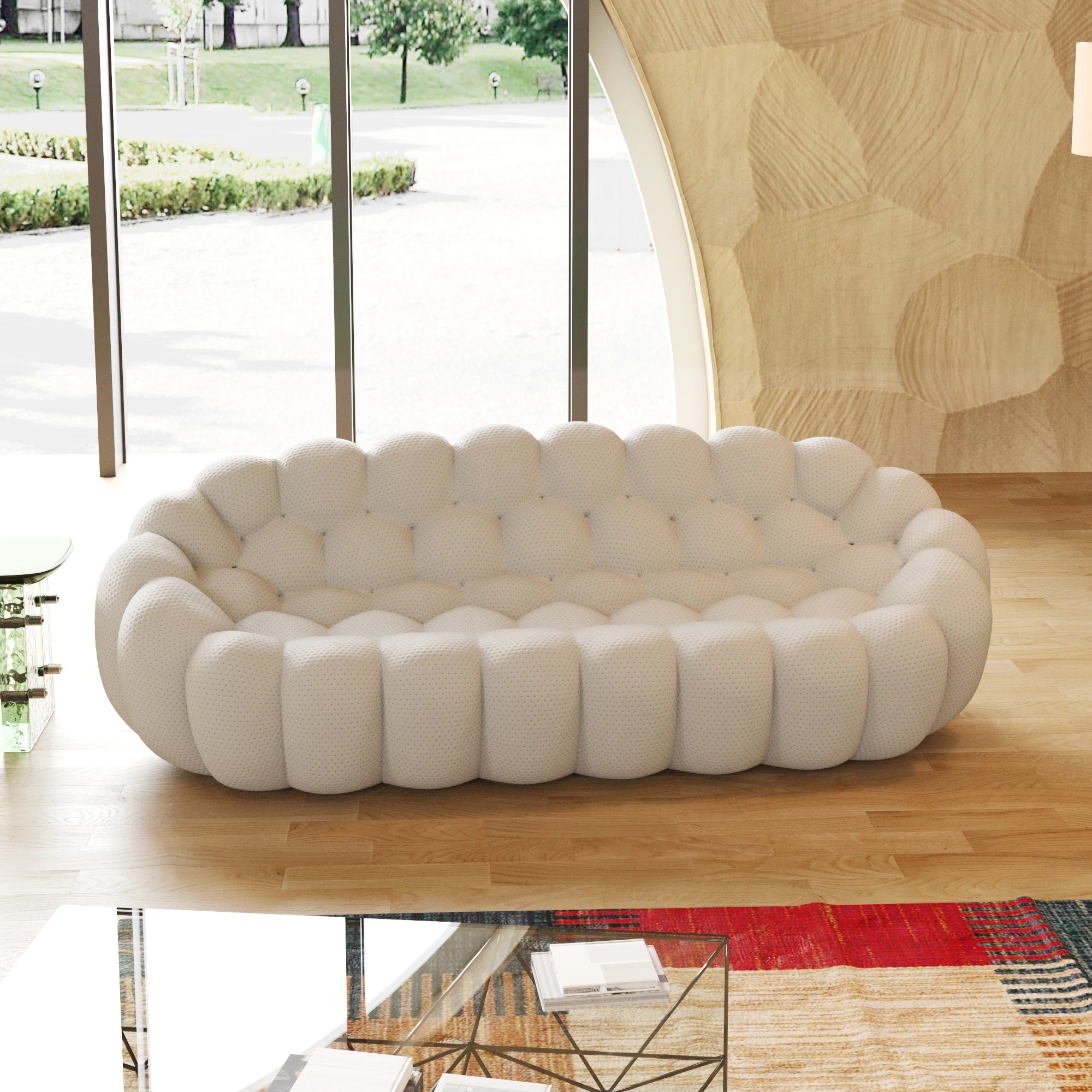 98.43'' Comfortable Curved Couch 3D Honeycomb Shape Mesh Fabric Bean Bag Sofa for Living Room Apartment Small Space - 3 Seater