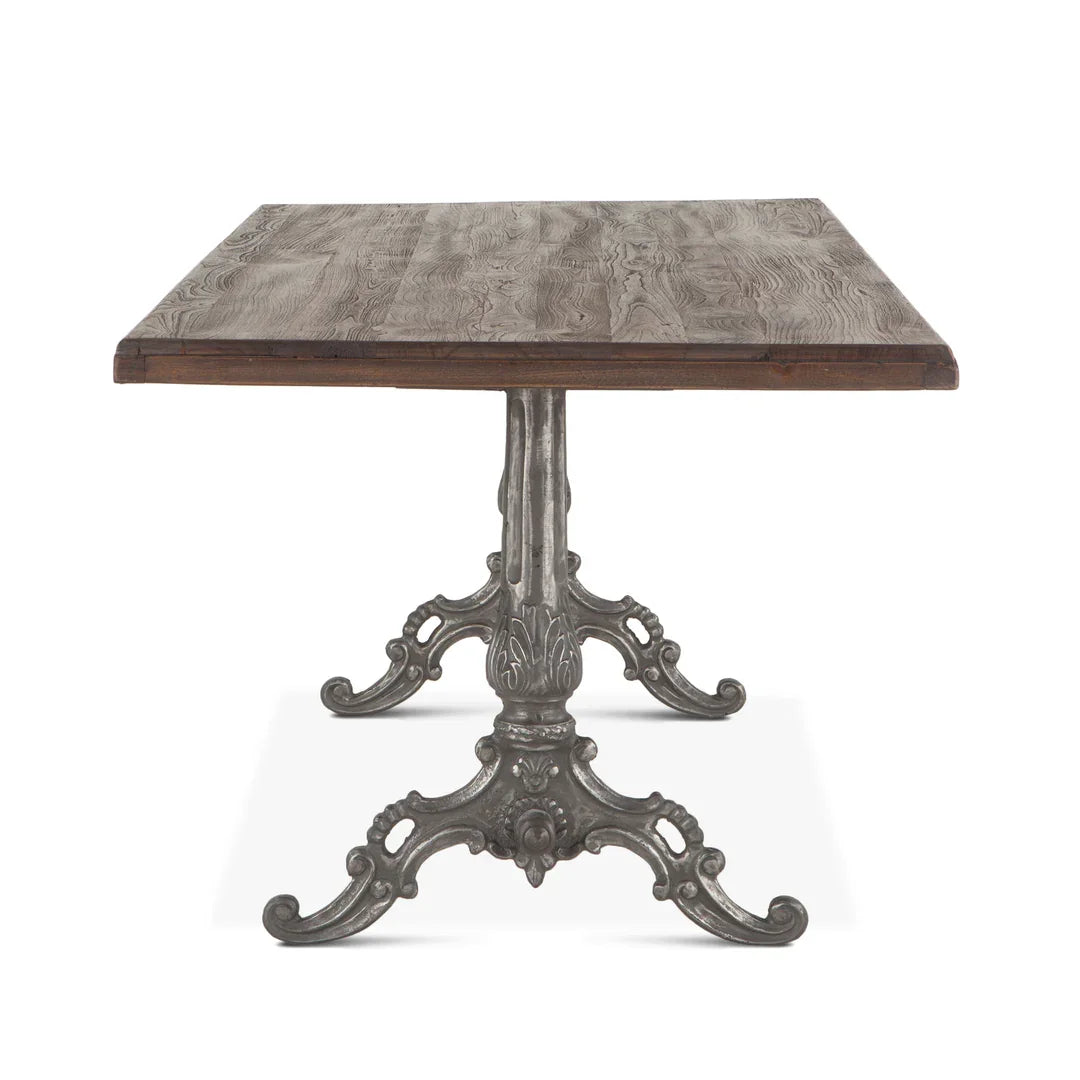 Teak Wood Rectangular Top Antique Nickel Cast Iron Base Industrial Work Stunning Dining Kitchen & Hotel Furniture Dining Table