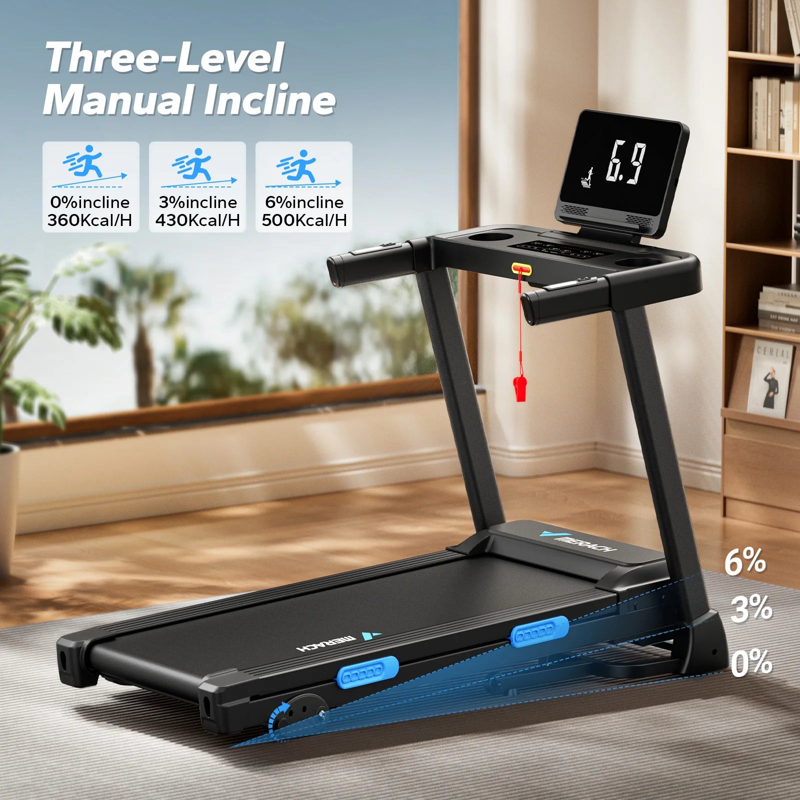 Alloy Steel Foldable Treadmill T12 Incline — Black | KIMLUD