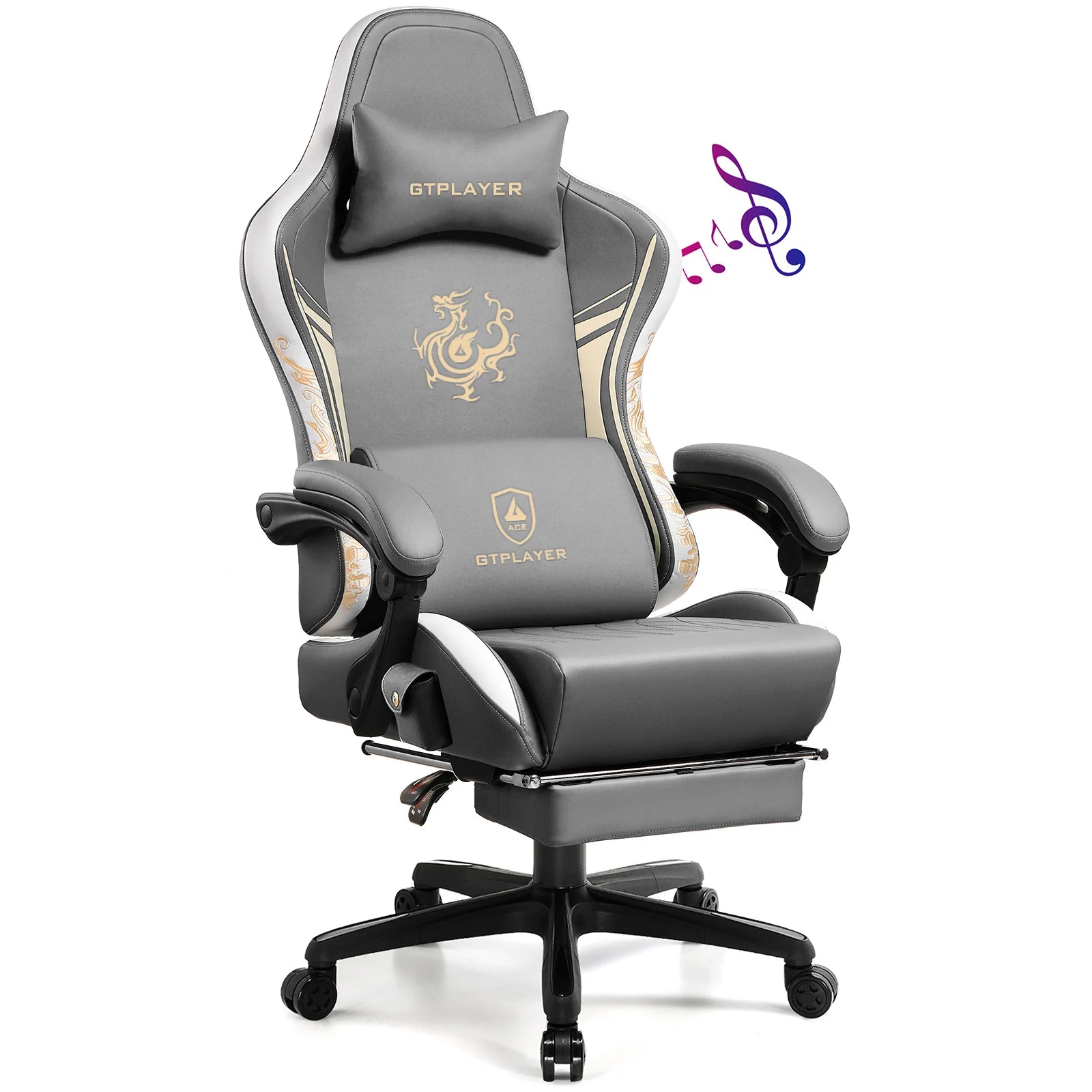 Gaming Chair with Bluetooth Speakers, Footrest & Ergonomic Design, Dragon Series Video Game & Office Chair