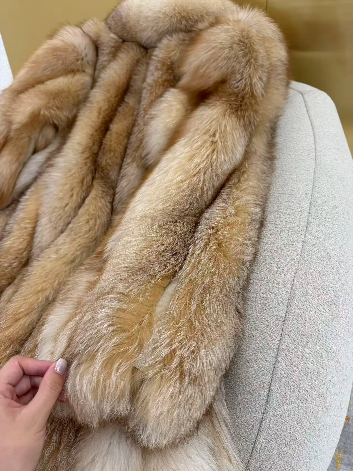 Long Coat – Fluffy Faux Fur – Beige | KIMLUD