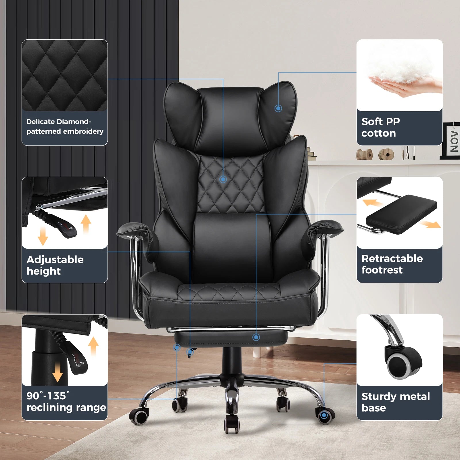 KIMLUD, Big and Tall Gaming Chair with Pocket Spring Lumbar Support, Ergonomic Office Chair with Footrest, KIMLUD Womens Clothes
