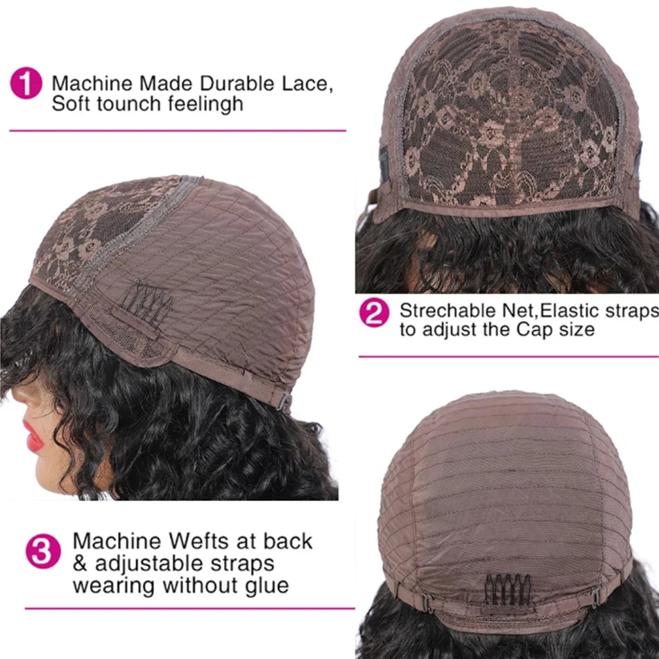 Curly Wig with Bangs – 180% Density – Human Hair – Darker Color | KIMLUD