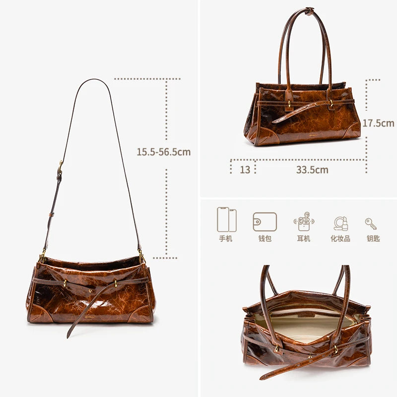 Oil Wax Leather Boston Bag Crossbody — Cognac | KIMLUD