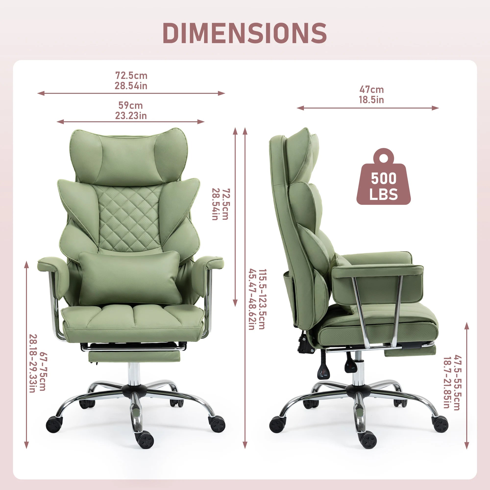 Real Leather Executive Chair Height Adjustable Swivel With Footrest — Green | KIMLUD