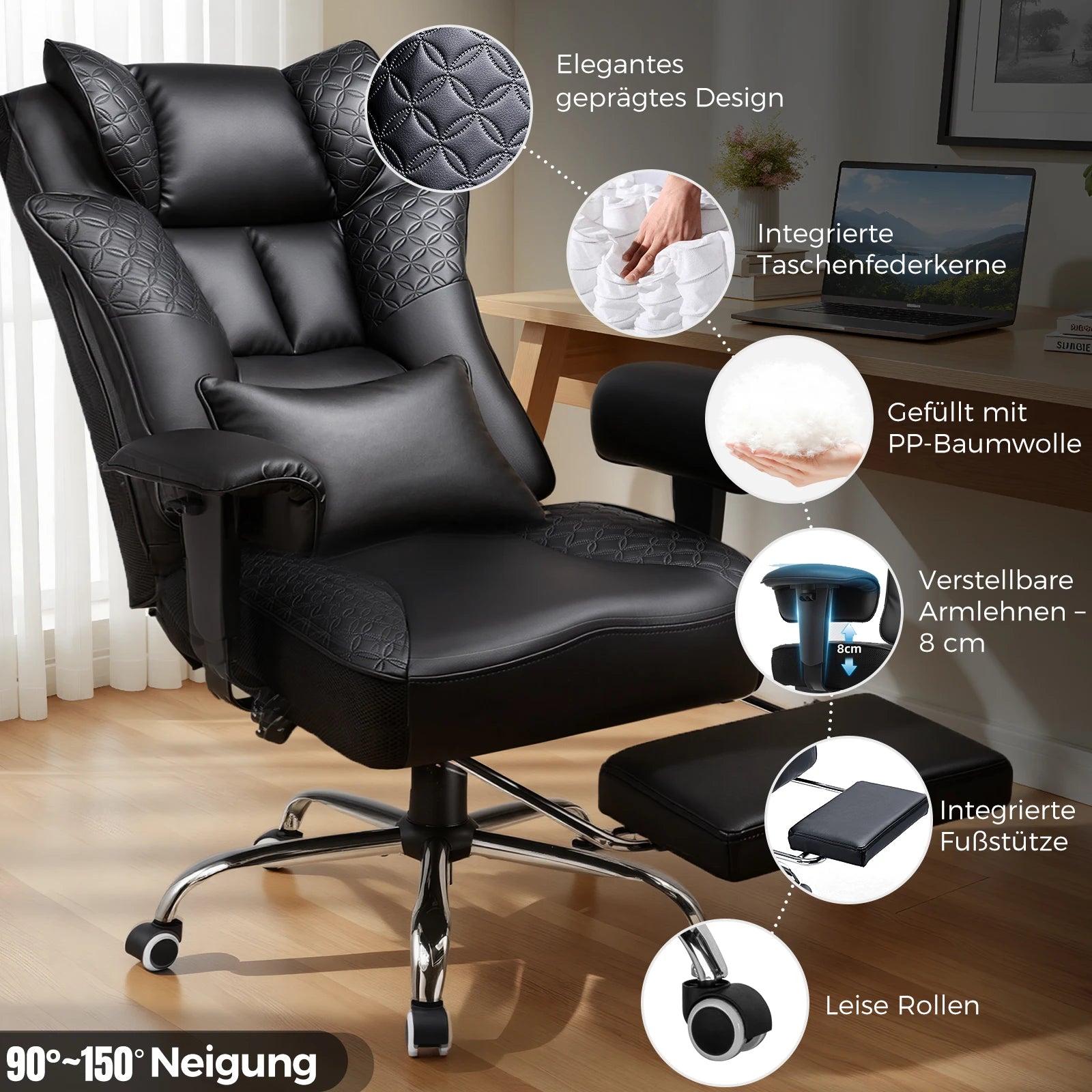 Gaming Chair – Ergonomic with Footrest – PU Leather | KIMLUD