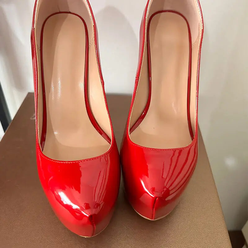 Pumps – Platform Round Toe High Heels Slip-On – PU | KIMLUD