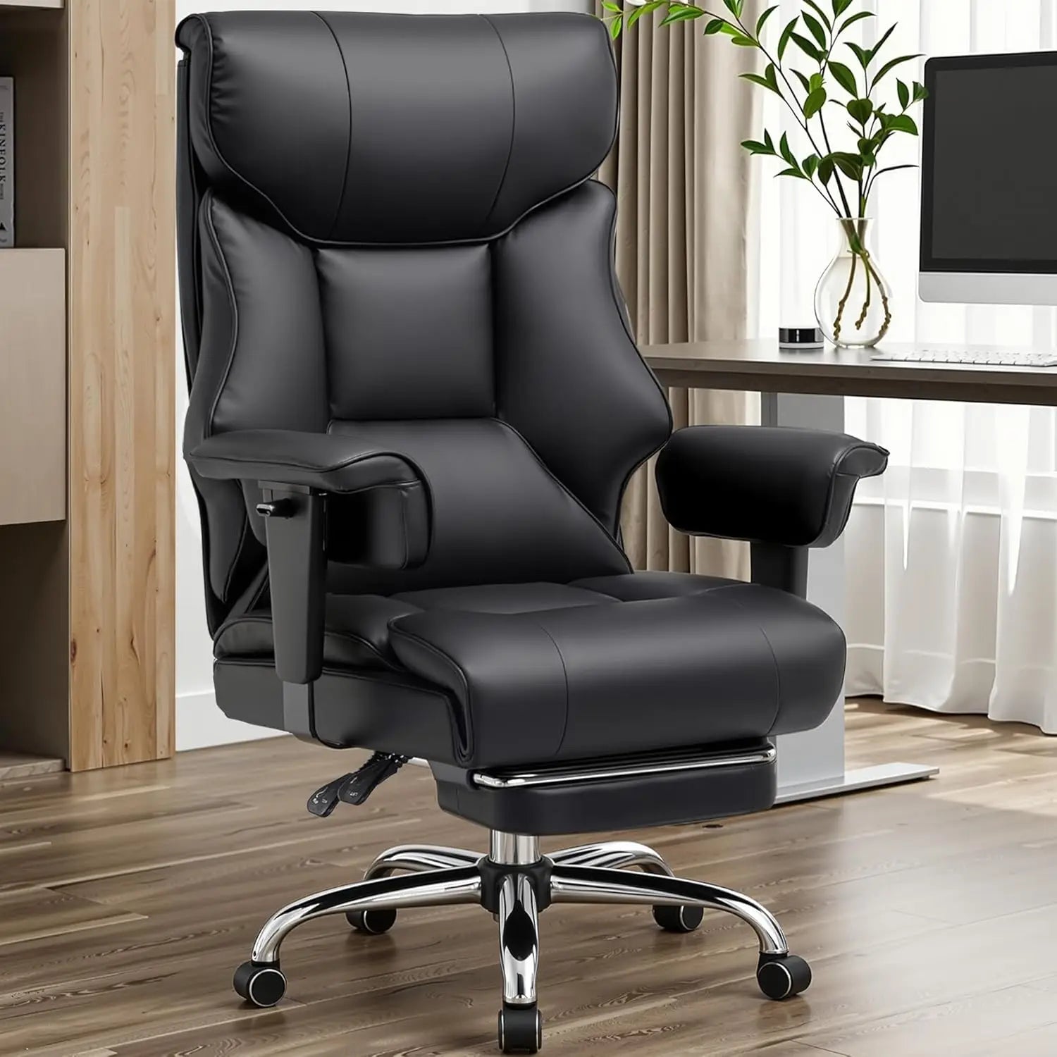 COMHOMA Big and Tall Office Chair 400lbs High Back Leather Executive Chair with Ergonomic Lumbar Support & Pocket Spring Cushion