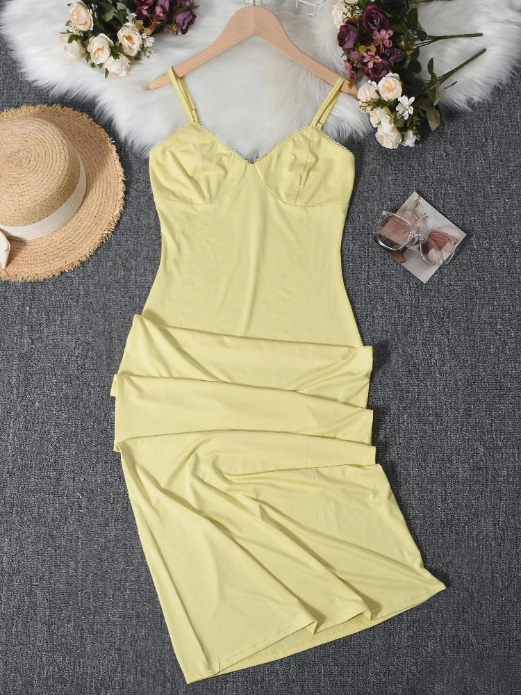 Trendix Women Slim Elegant Maxi Dress Summer Solid High Waist Long Suspender Dresses Vacation Party Sexy Backless Beach Dress