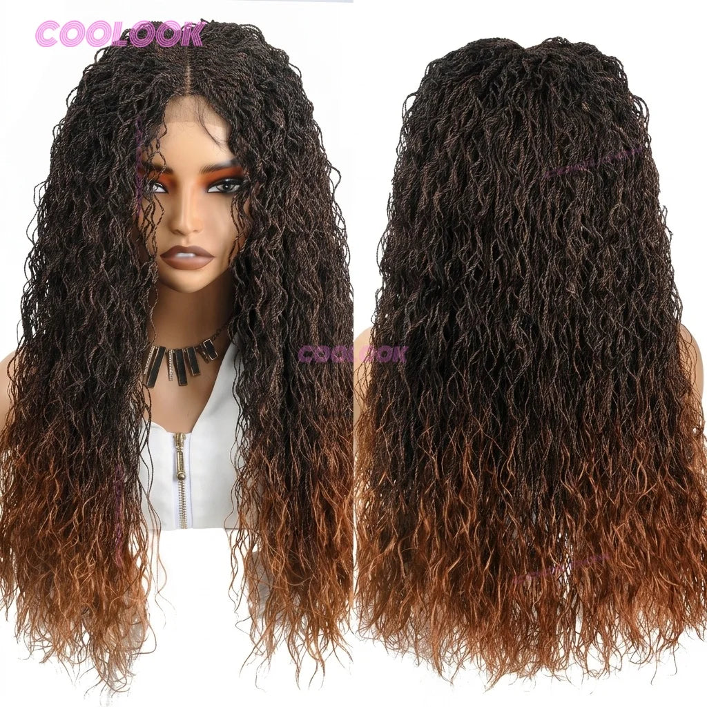 Micro Twist Braided Wig – Full Lace Front – High Temp Fiber – Light Brown | KIMLUD