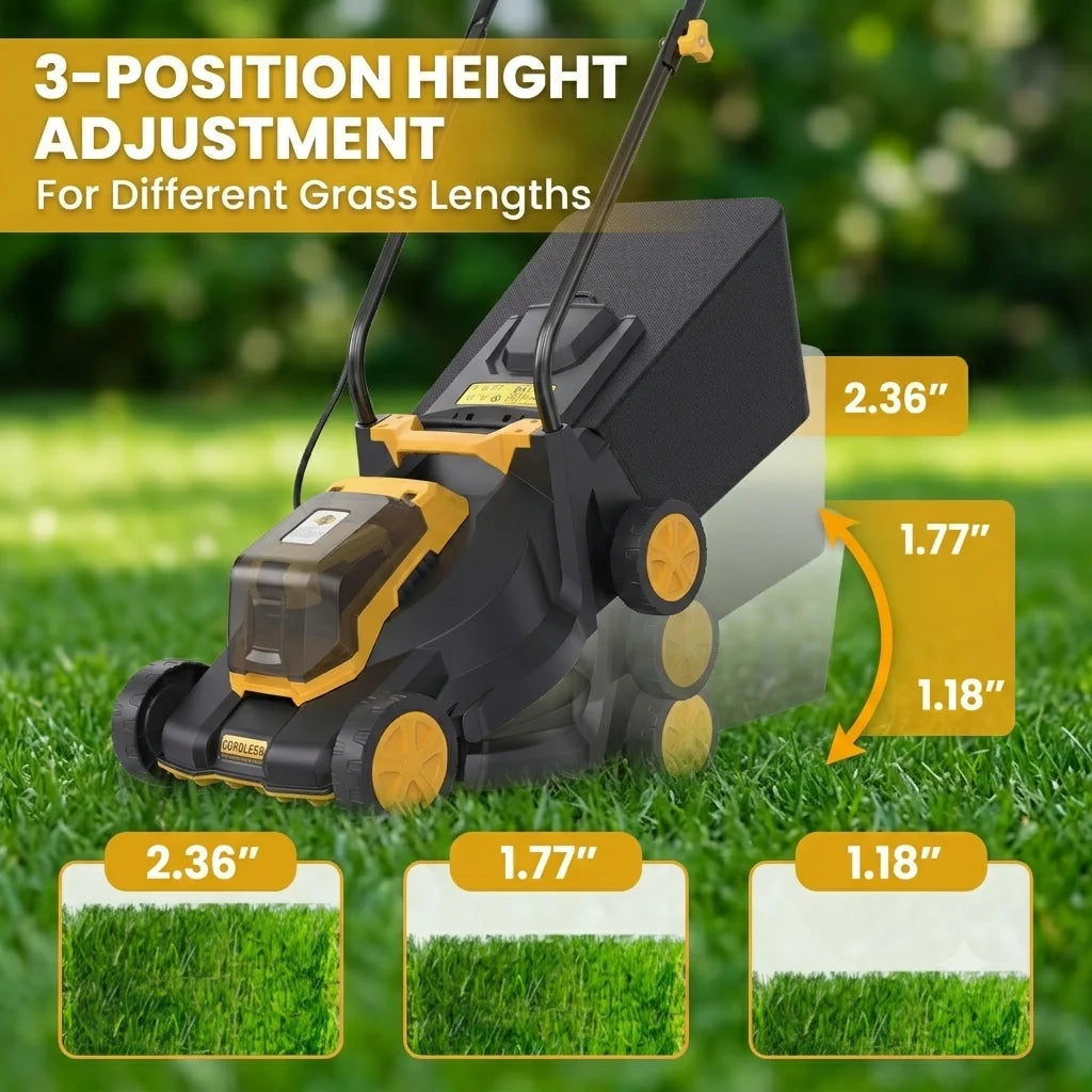 Cordless Lawn Mower – 3-Position Height Adjustment – Foldable | KIMLUD