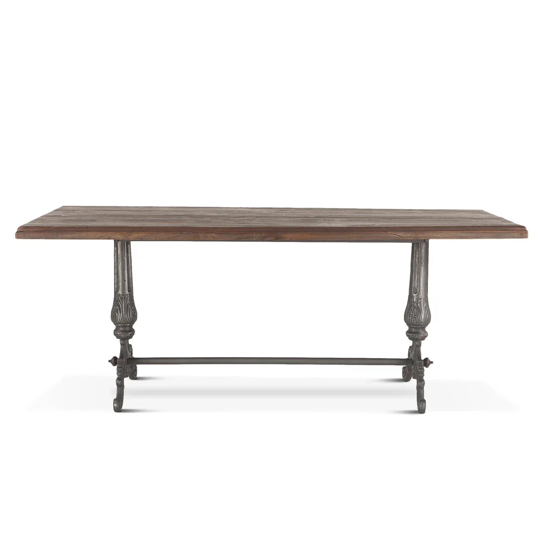 Teak Wood Rectangular Top Antique Nickel Cast Iron Base Industrial Work Stunning Dining Kitchen & Hotel Furniture Dining Table