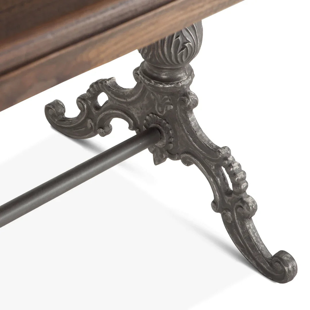 Teak Wood Rectangular Top Antique Nickel Cast Iron Base Industrial Work Stunning Dining Kitchen & Hotel Furniture Dining Table
