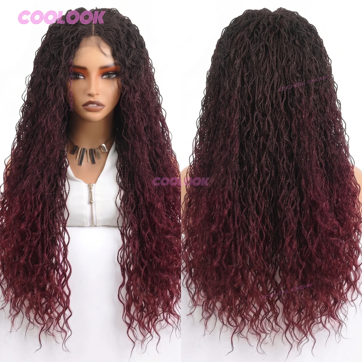 Micro Twist Braided Wig – Full Lace Front – High Temp Fiber – Light Brown | KIMLUD