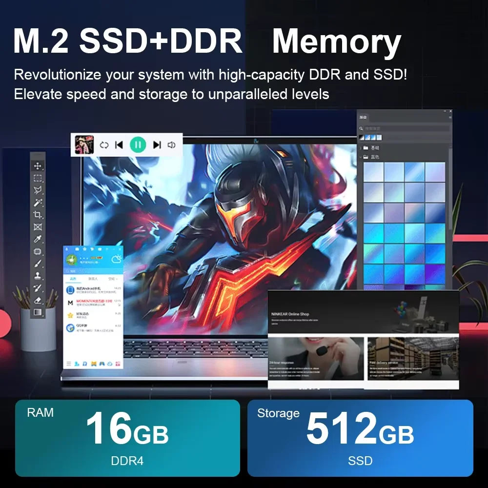 Windows 11 Laptops Computer Gaming Intel Core 5005U Computer 16GB RAM 1/2TB SSD Fingerprint Unlock 15.6" 1920*1080 Notebook PC