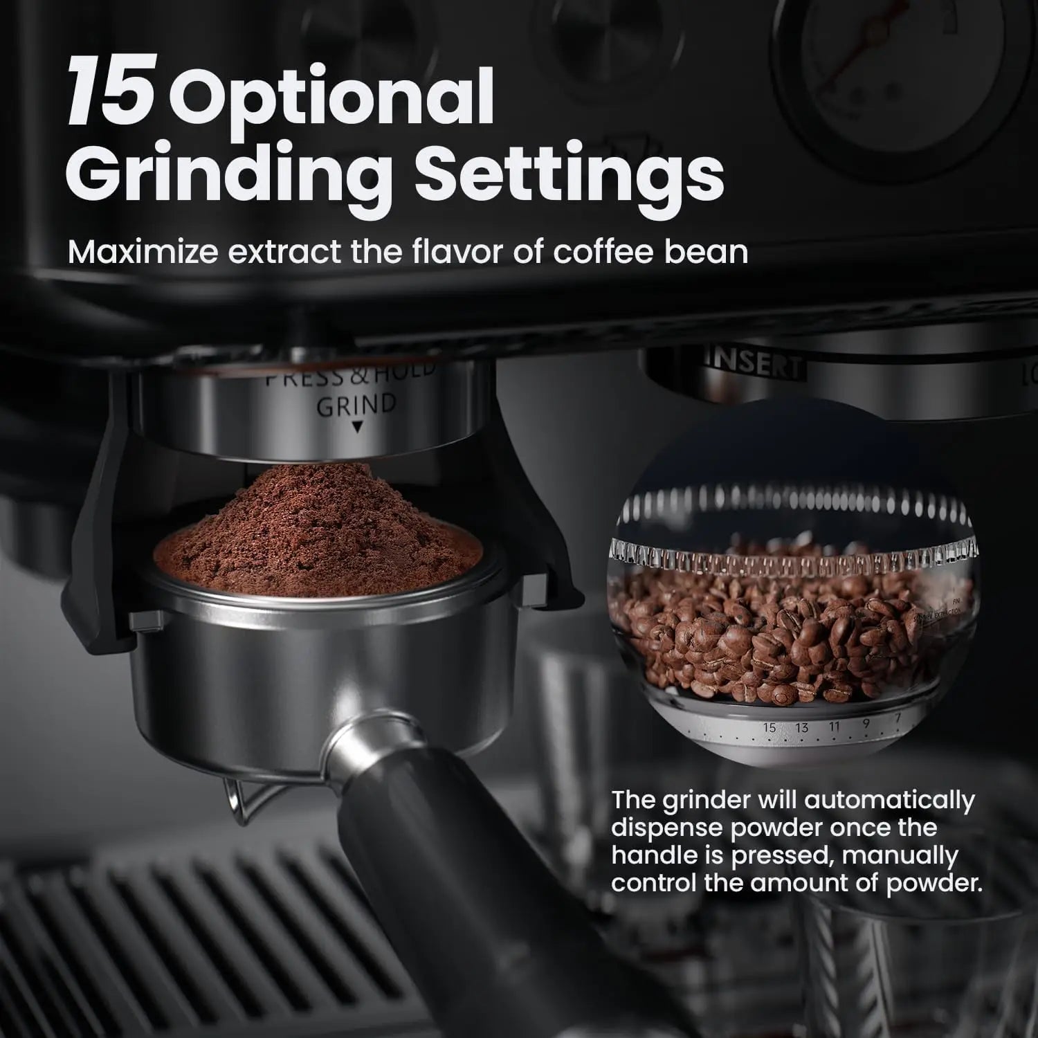 Espresso Machine - With Grinder - Brushed Stainless Steel | KIMLUD