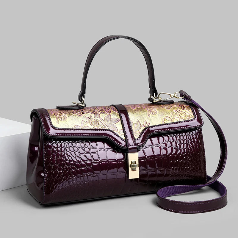 PU Crocodile Pattern Luxury Satchel Bag — Black | KIMLUD