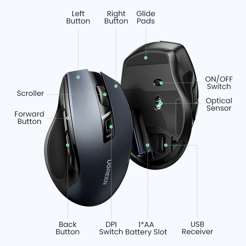 Matte Ergonomic Wireless Mouse Bluetooth 5.0 4000DPI — Deep Blue-Gray | KIMLUD