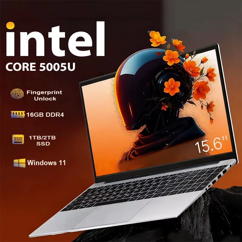 Windows 11 Laptops Computer Gaming Intel Core 5005U Computer 16GB RAM 1/2TB SSD Fingerprint Unlock 15.6" 1920*1080 Notebook PC