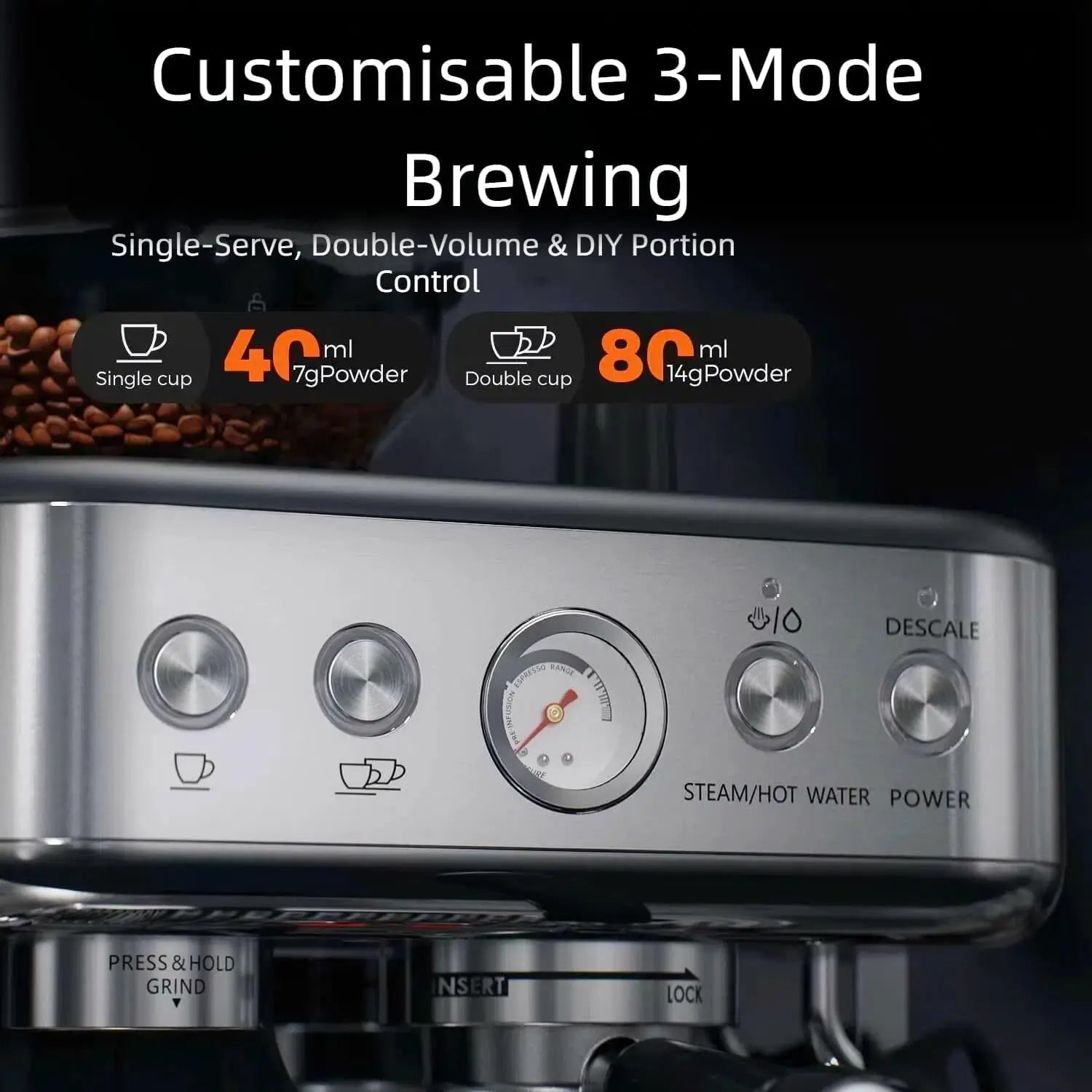 Espresso Machine - With Grinder - Brushed Stainless Steel | KIMLUD