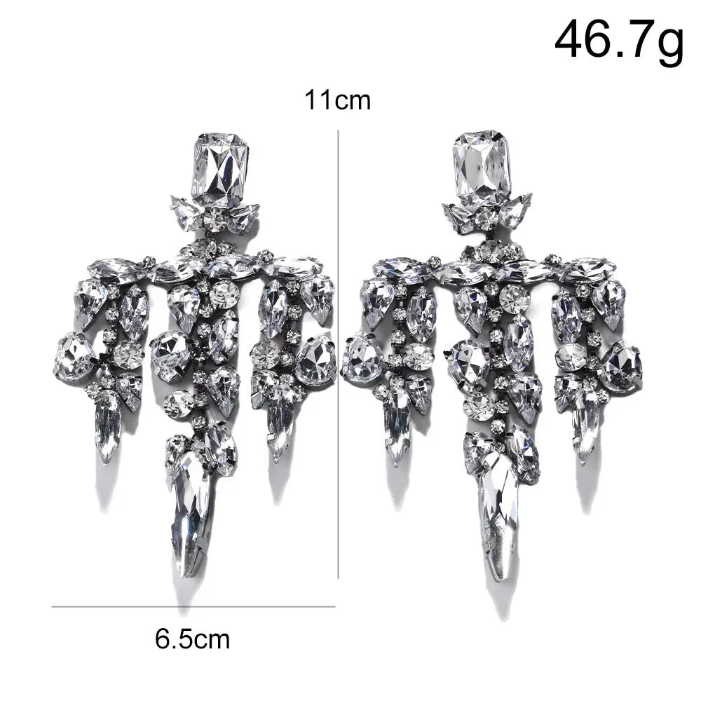 Exaggerated Rhinestone Large Dangle Earrings — Black Crystal | KIMLUD