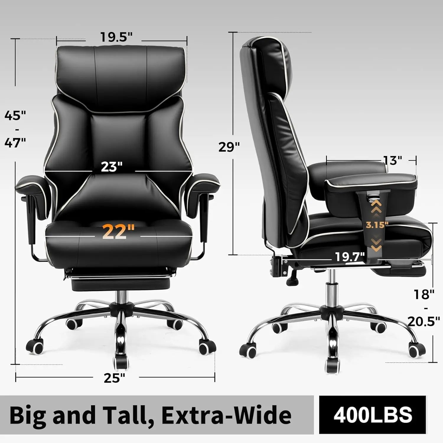 COMHOMA Big and Tall Office Chair 400lbs High Back Leather Executive Chair with Ergonomic Lumbar Support & Pocket Spring Cushion