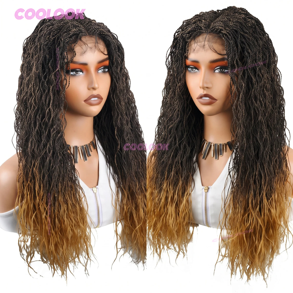 Micro Twist Braided Wig – Full Lace Front – High Temp Fiber – Light Brown | KIMLUD
