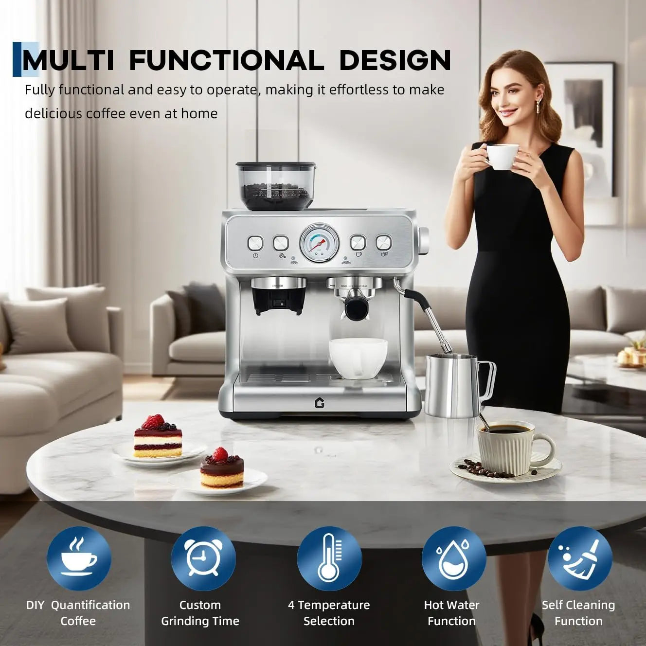 Coffee Machine – Conical Burr Grinder – 20 Bar | KIMLUD
