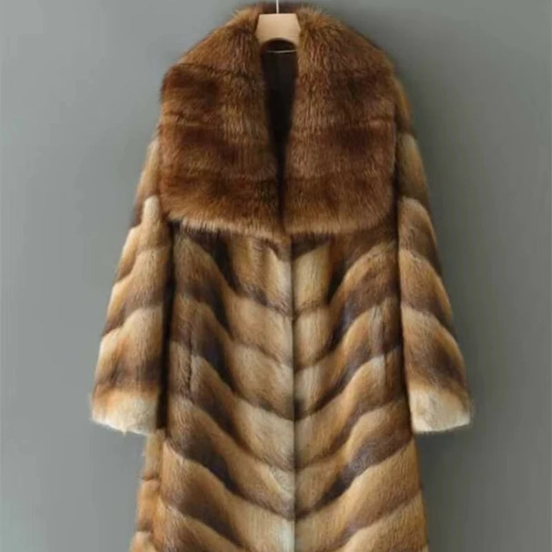 Women's Woven Muskrat Mink Coat with Square Collar Raw Processing