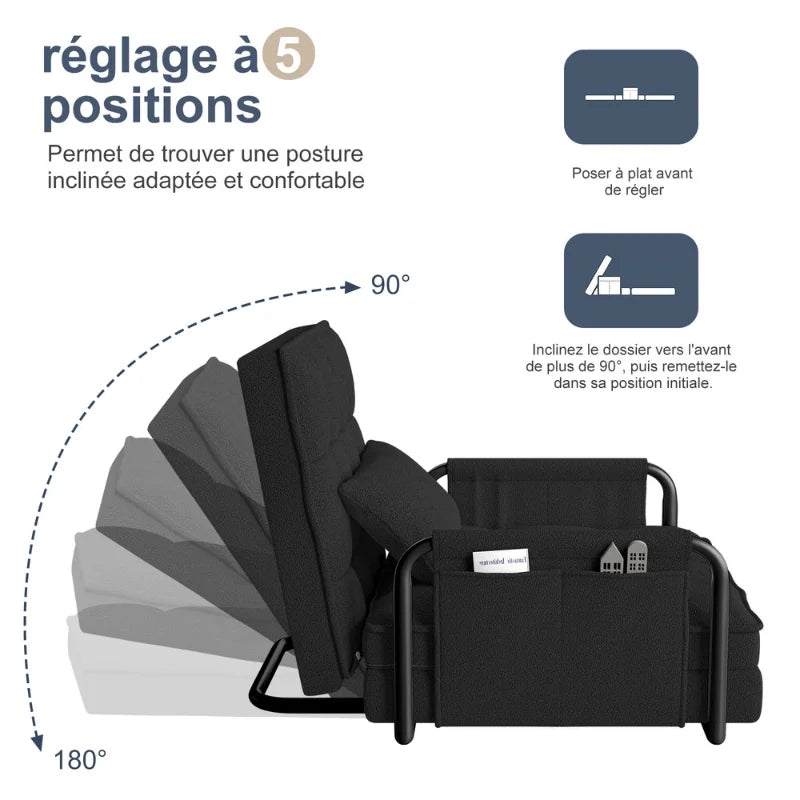 Velvet Chauffeuse Armchair With 5-Position Back — Black | KIMLUD