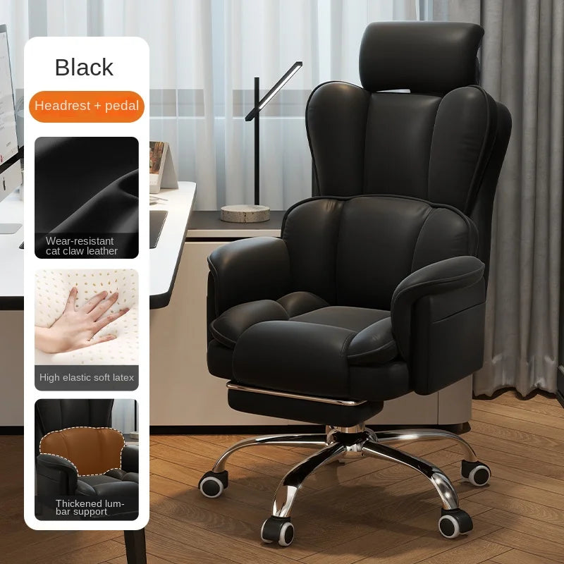 PU Leather Office Chair Ergonomic With Footrest — Caramel Brown | KIMLUD