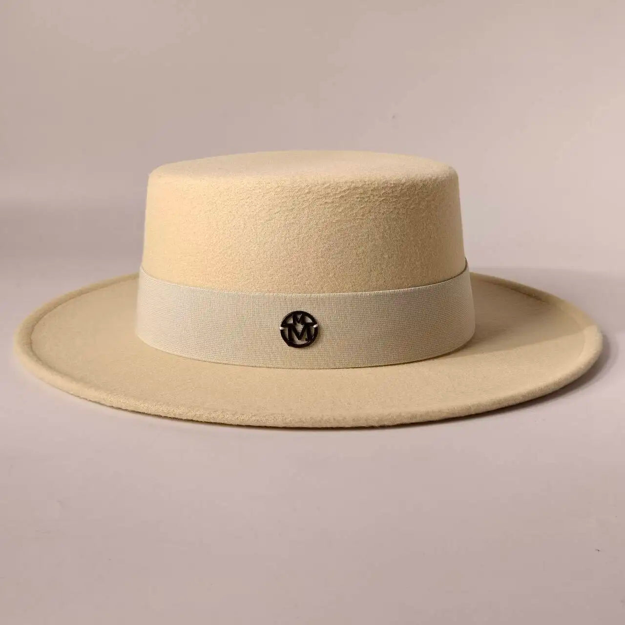 French Felt Flat-Top Wide-Brim Hat — Ivory | KIMLUD