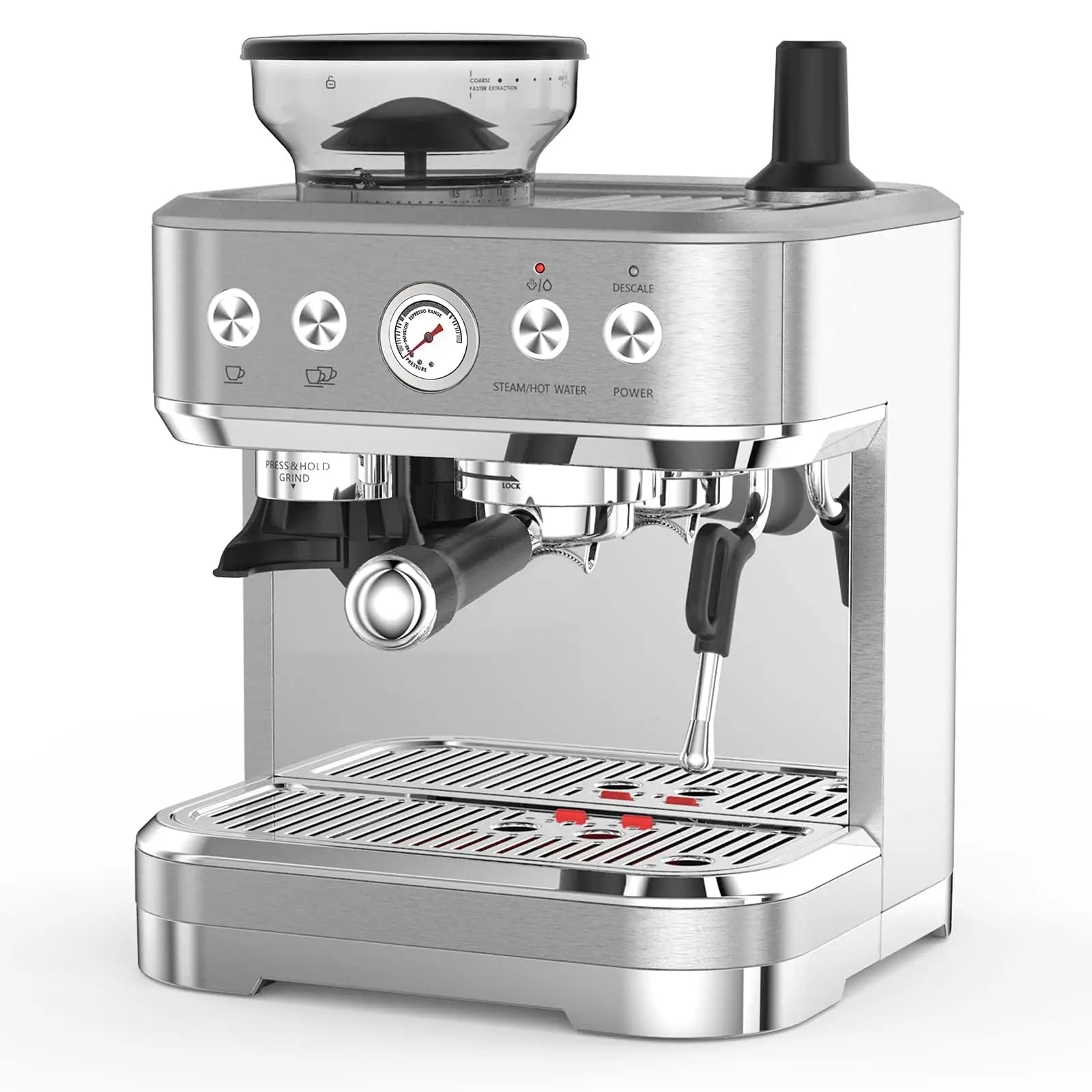 Espresso Machine - With Grinder - Brushed Stainless Steel | KIMLUD
